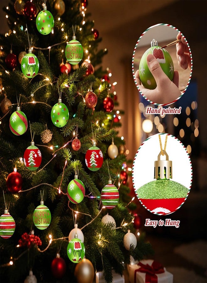Olanrun Christmas Tree Decorations Ornaments Set, 2.4 Inch 12PCS Christmas Balls Decor Grinchs Style, Glittering Shatterproof Hanging Bulbs Xmas Decorations for Indoor Home Office (Red Green) - Image 5